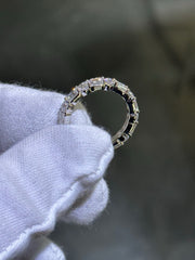 LIV 14k White Gold Lab Grown Emerald & Round Cut Diamond Eternity Band Bridal Ring 3.26ct tw F-VS1 Size 7