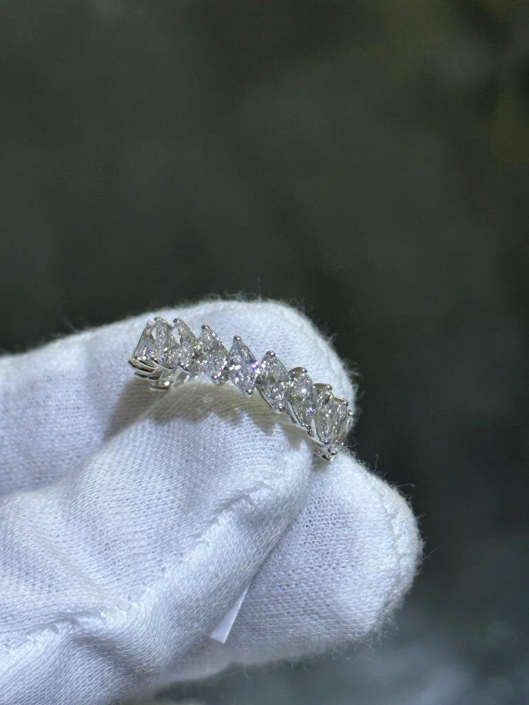 LIV 14k White Gold Lab Grown Marquise Cut Diamond Eternity Band Bridal Ring 3.46ct