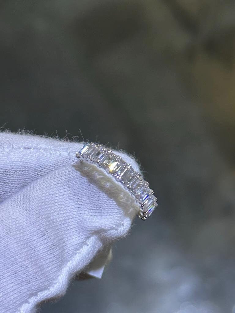 LIV 14k White Gold Lab Grown Emerald Cut Diamond Wedding Band Bridal Ring 2.05ct S7