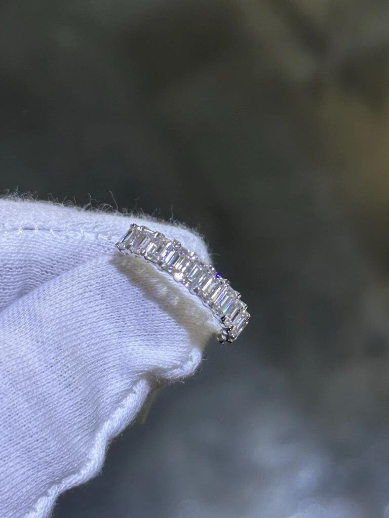 LIV 14k White Gold Lab Grown Emerald Cut Diamond Wedding Band Bridal Ring 2.05ct S7
