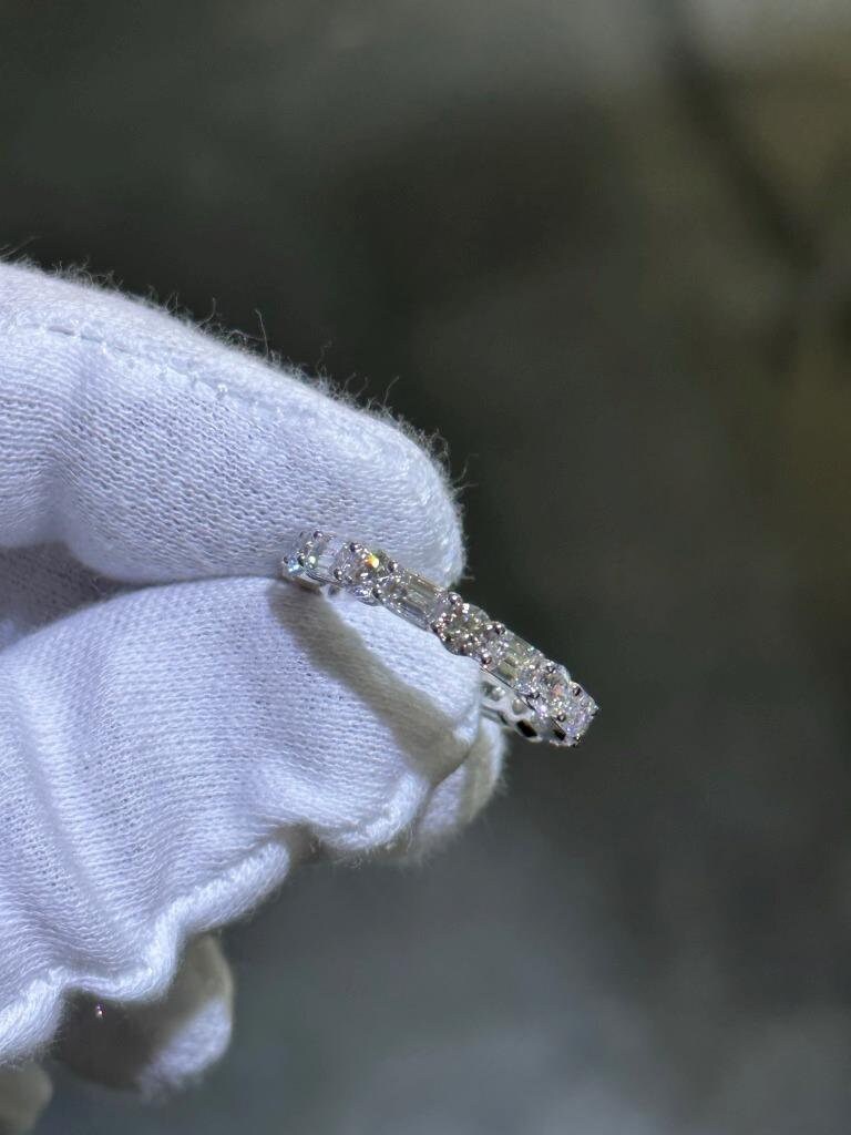 LIV 14k White Gold Lab Grown Emerald Cut Diamond Eternity Band Bridal Ring 3.26ct S7