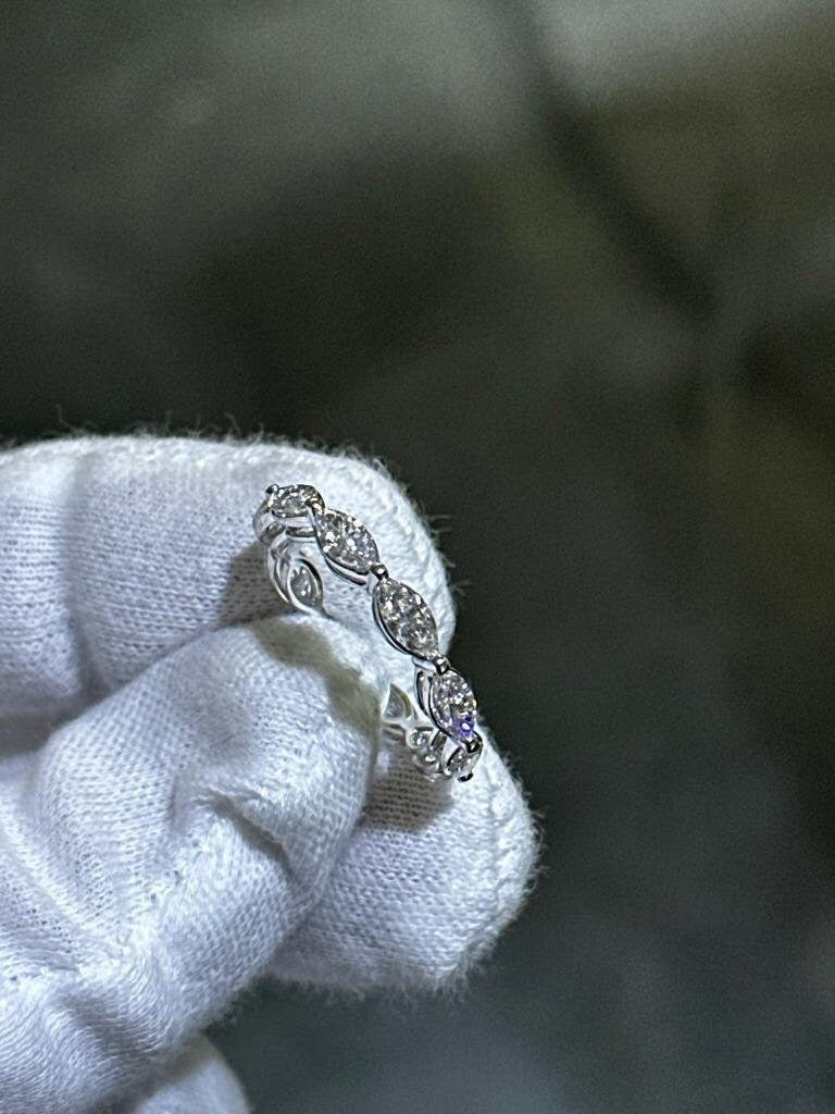 LIV 14k White Gold Lab Grown Marquise Cut Diamond Eternity Band Bridal Ring 2.20ct