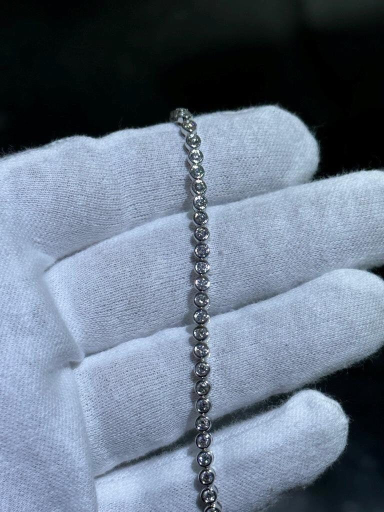 LIV 14k White Gold Lab Grown Round Cut Diamond Halo Tennis Bracelet 2.00ct 7" Length