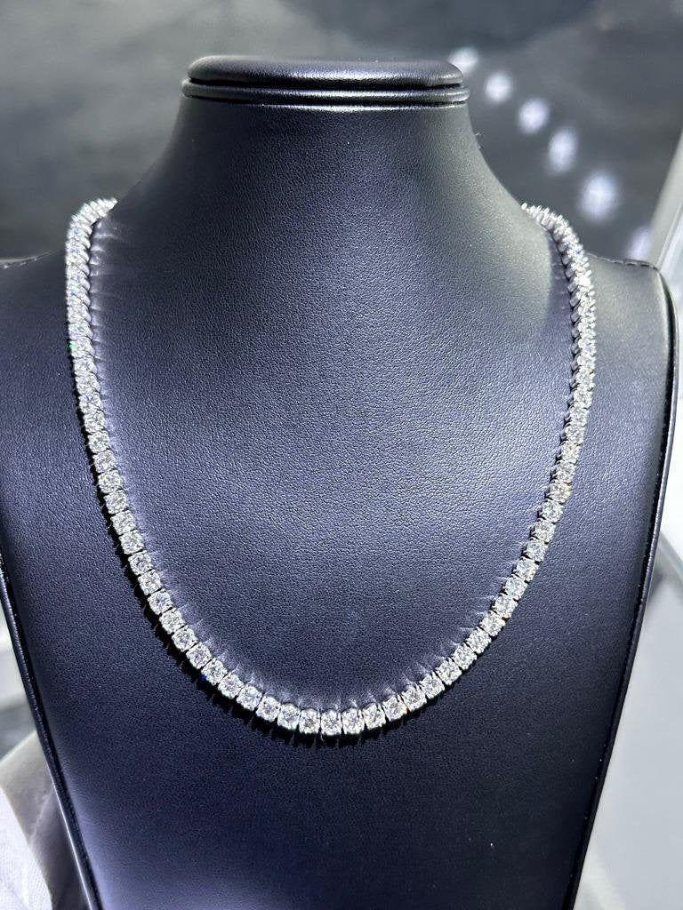 LIV 14k White Gold Lab Grown Round Cut Diamond Tennis Necklace 28.50ct 16" Length