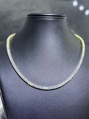 LIV 18k Yellow Gold Sterling Silver White Sapphire Asscher Cut Tennis Necklace 16" L