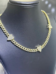 LIV 18k Gold Sterling Silver Pave White Sapphire Heart Choker Tennis Necklace 12-15"