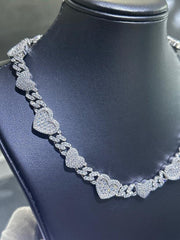 LIV Platinum Sterling Silver Unique Baguette White Sapphire Heart Tennis Necklace