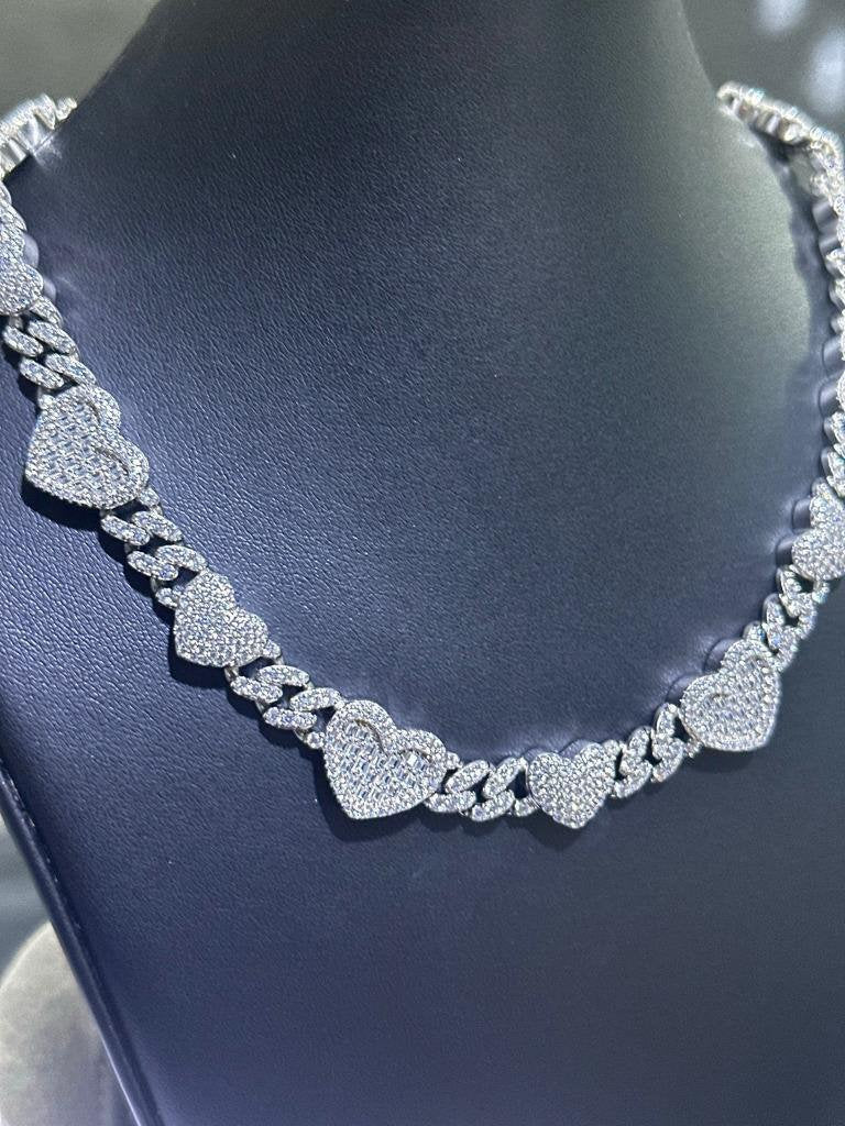 LIV Platinum Sterling Silver Unique Baguette White Sapphire Heart Tennis Necklace