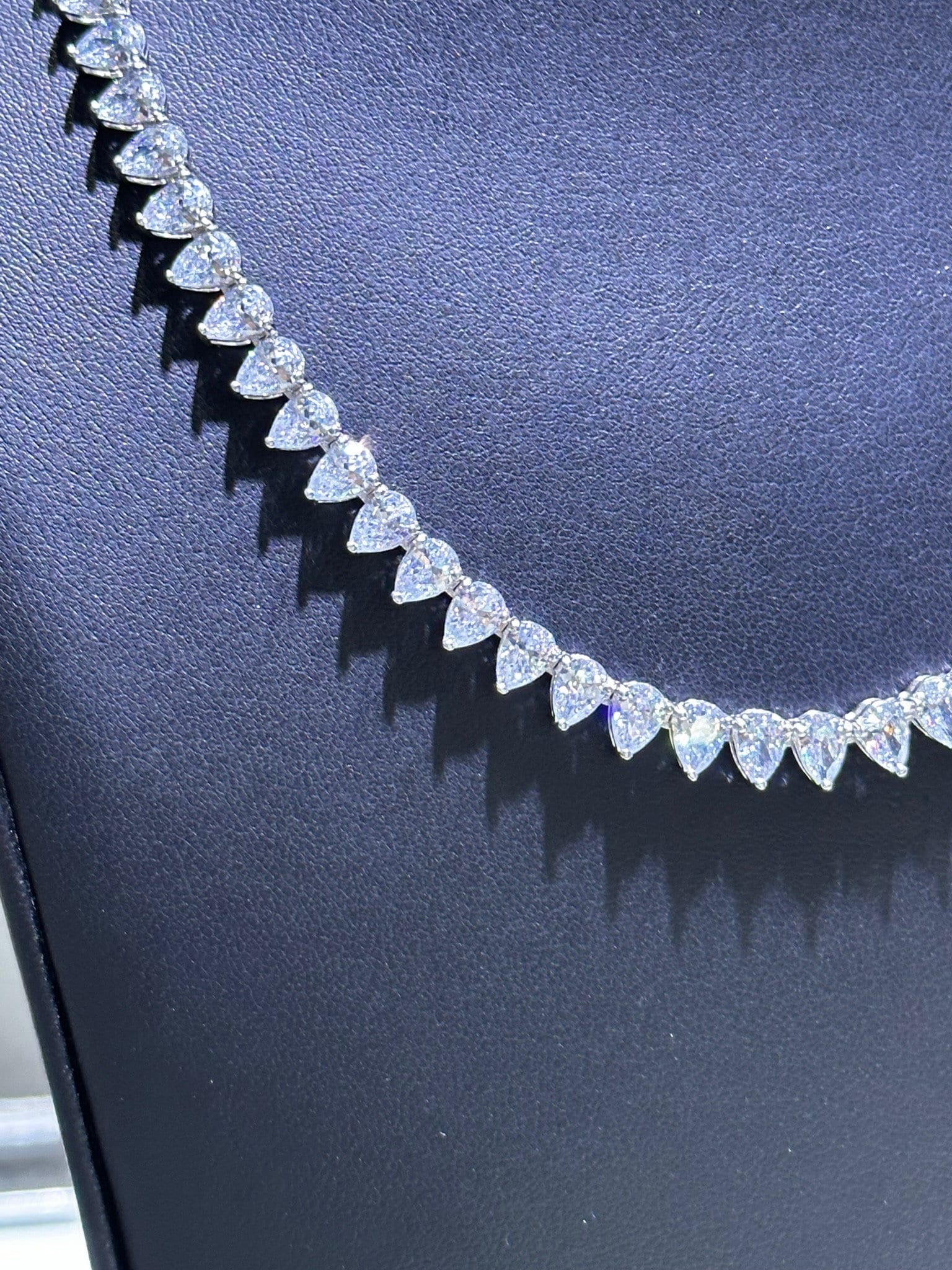 LIV Platinum Silver Rainbow White Sapphire Pear Shape Bridal Tennis Necklace 16" Length