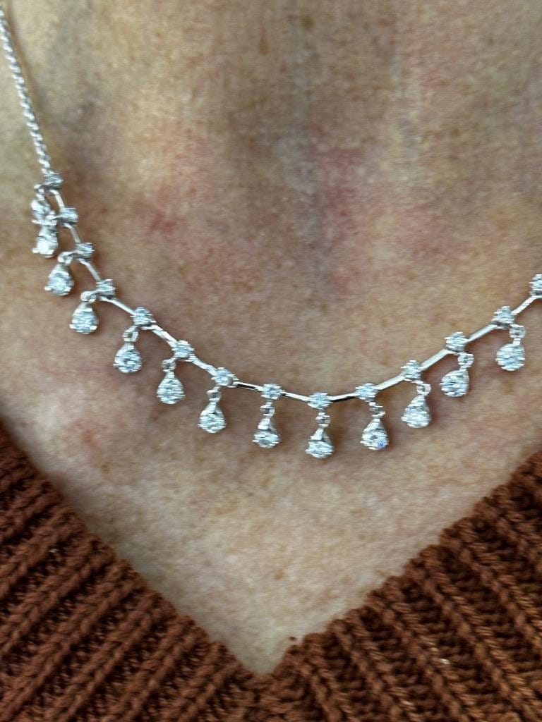 LIV 14k White Gold Natural VS1 Diamonds 1.85ct Round Cut Chandelier Necklace 16" L