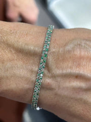 LIV 14k White Gold Natural VS1 Diamonds & Green Emerald Unique Tennis Bracelet 7" L
