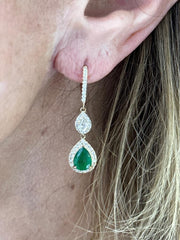 LIV 14k Yellow Gold Natural VS1 Diamonds & Green Emerald Chandelier Dangle Earrings