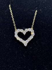 LIV 14k Yellow Gold Natural & Natural White Diamonds Halo Heart Necklace 16" Length