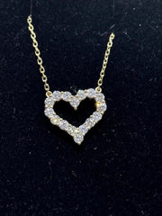 LIV 14k Yellow Gold Natural & Natural White Diamonds Halo Heart Necklace 16" Length