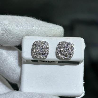 LIV 14k Solid White Gold & Diamonds Pave Cushion Halo Design Stud Earrings 0.96ct