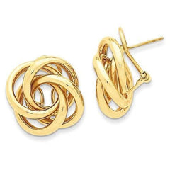 LIV 14k Solid Yellow Gold Love Knot Cable Design Stud Post Omega Back Earrings