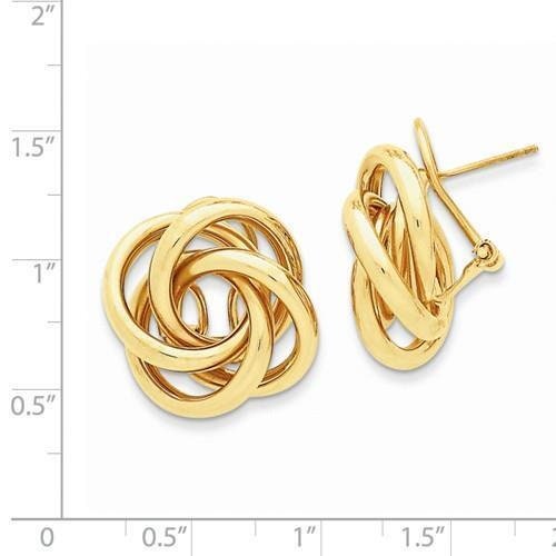 LIV 14k Solid Yellow Gold Love Knot Cable Design Stud Post Omega Back Earrings