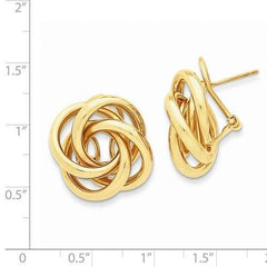 LIV 14k Solid Yellow Gold Love Knot Cable Design Stud Post Omega Back Earrings