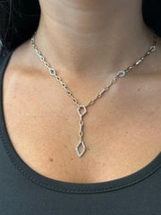 LIV 14k Yellow Gold Natural White Diamonds Paper Link Halo Lariat Style Necklace 16"