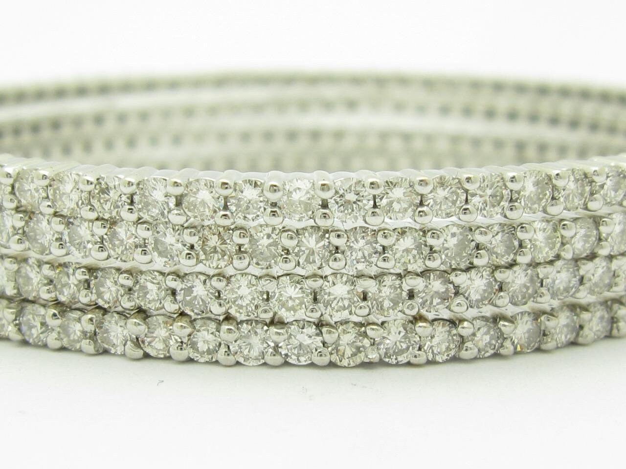 LIV 4 Separate 18k White Gold Diamond Eternity Bangle Bracelets 16.40ct 56.7 Gr Gift