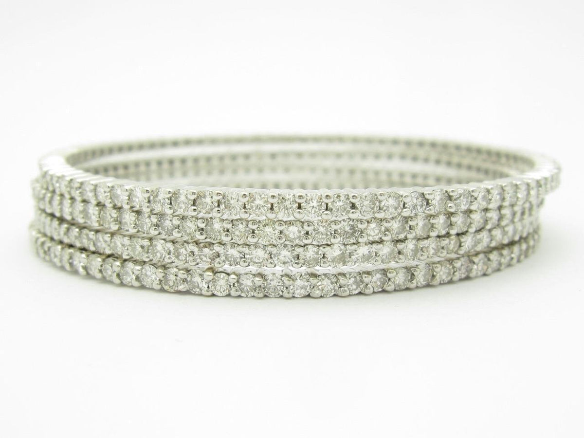 LIV 4 Separate 18k White Gold Diamond Eternity Bangle Bracelets 16.40ct 56.7 Gr Gift