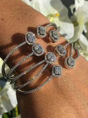 LIV 14k White Gold Natural White Diamonds 5.51ct Very Wide Unique Bangle Bracelet