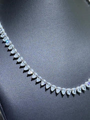 LIV Platinum Silver Rainbow White Sapphire Pear Shape Bridal Tennis Necklace 16" L