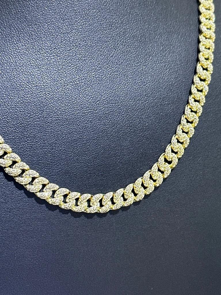 LIV 18k Gold Sterling Silver Miami Cuban Simulated White Sapphire Tennis Necklace