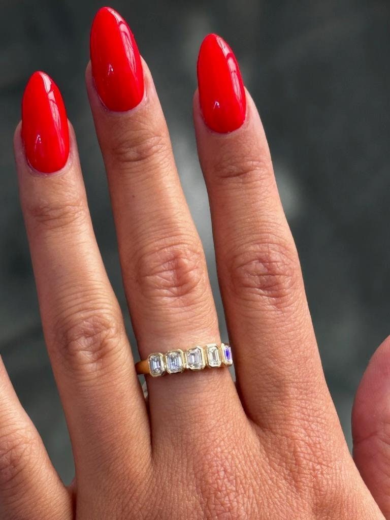 LIV 14k Yellow Natural Diamonds Emerald Cut Half Way Bezel Band Ring Size 7 1.25ct