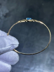 LIV 14k Yellow Gold Blue Topaz Oval Cut Diamond Bangle Bracelet 5.2 Grams Gift