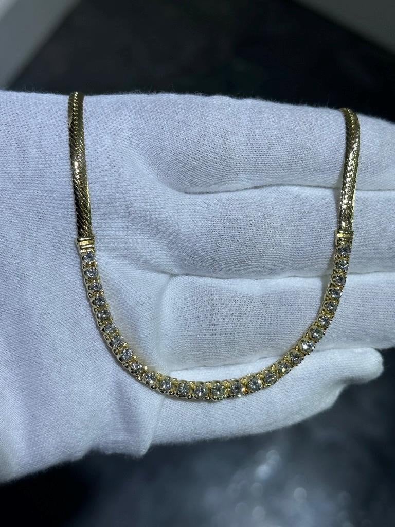 LIV 14k Yellow Gold Diamond Tennis Necklace 3.00ct tw Natural White Diamonds 16" L