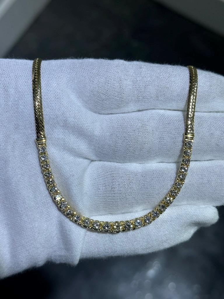 LIV 14k Yellow Gold Diamond Tennis Necklace 3.00ct tw Natural White Diamonds 16" L