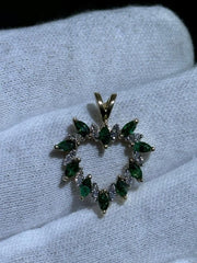 LIV 14k Yellow Gold Natural Diamonds & Green Emeralds Open Heart Design Pendant Gift