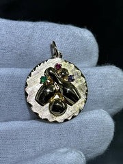LIV 14k Yellow Gold Color Stone Wine Design Vintage Halo Diamond Cut Charm Pendant