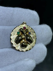 LIV 14k Yellow Gold Color Stone Wine Design Vintage Halo Diamond Cut Charm Pendant