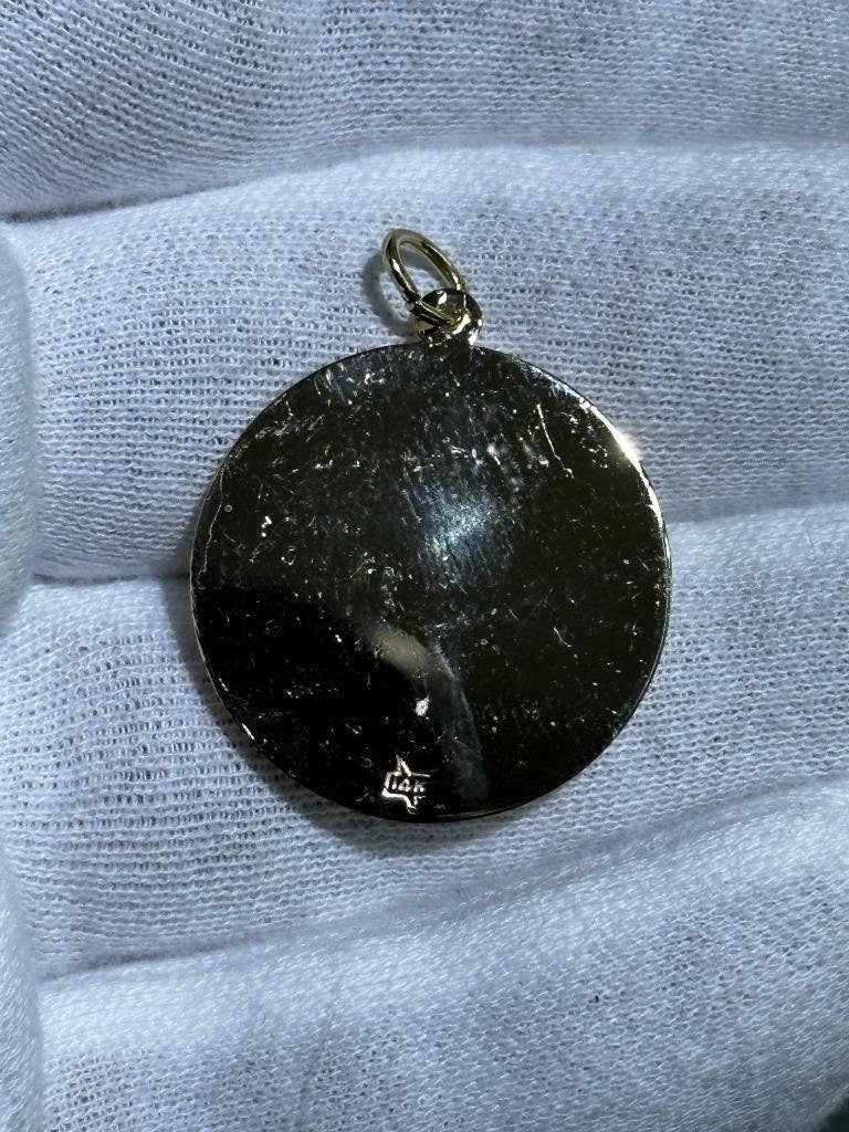 LIV 14k Yellow Gold Color Stone Wine Design Vintage Halo Diamond Cut Charm Pendant