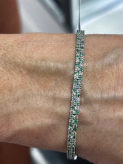 LIV 14k White Gold Natural VS1 Diamonds & Green Emerald Unique Tennis Bracelet 7" L