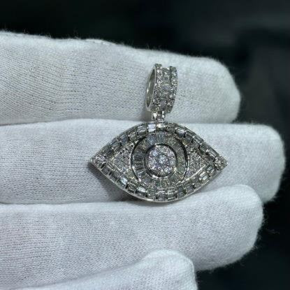 LIV 10k Solid White Gold Diamond Evil Eye Baguette Charm Pendant 9 Grams