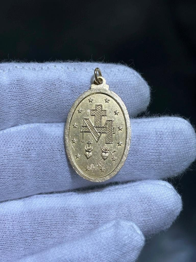 LIV 14k Yellow Gold Vintage Saint Mary Large Oval Halo Charm Pendant 5.8 Grams Gift