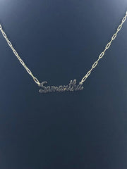 LIV 14k Yellow Gold Samantha Script Design Paper Link Name Necklace 16" Length Gift