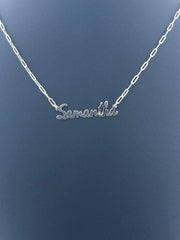 LIV 14k Yellow Gold Samantha Script Design Paper Link Name Necklace 16" Length Gift