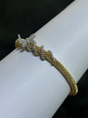 LIV 18k Yellow Gold Sterling Silver White Sapphire Butterfly Mesh Bangle Bracelet 7"