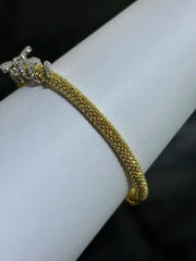 LIV 18k Yellow Gold Sterling Silver White Sapphire Butterfly Mesh Bangle Bracelet 7"