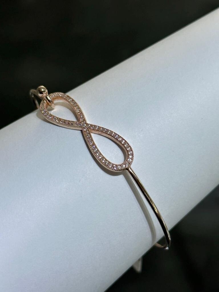 LIV Rose Gold Sterling Silver White Sapphire Infinity Halo Stack Bangle Bracelet 7"L