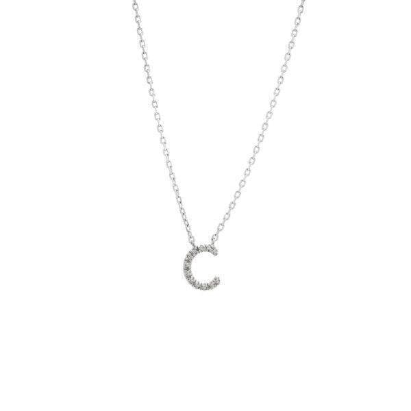 LIV Platinum Sterling Silver & Diamonds Initial C Pearl Station Halo Necklace 16" L