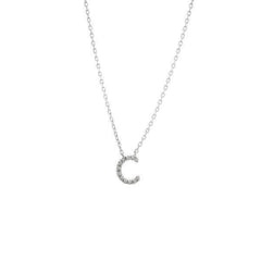 LIV Platinum Sterling Silver & Diamonds Initial C Pearl Station Halo Necklace 16" L