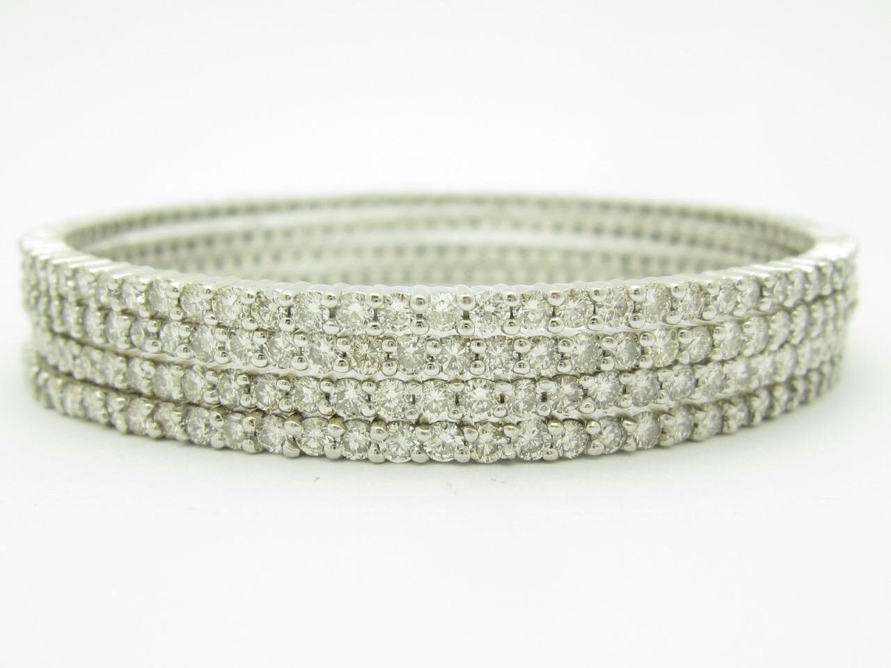 LIV 4 Separate 18k White Gold Diamond Eternity Bangle Bracelets 16.40ct 56.7 Gr Gift