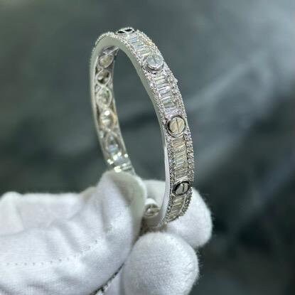 LIV 14k White Gold & Diamonds Baguette Channel Set Size 16 Bangle Bracelet 5.25ct tw