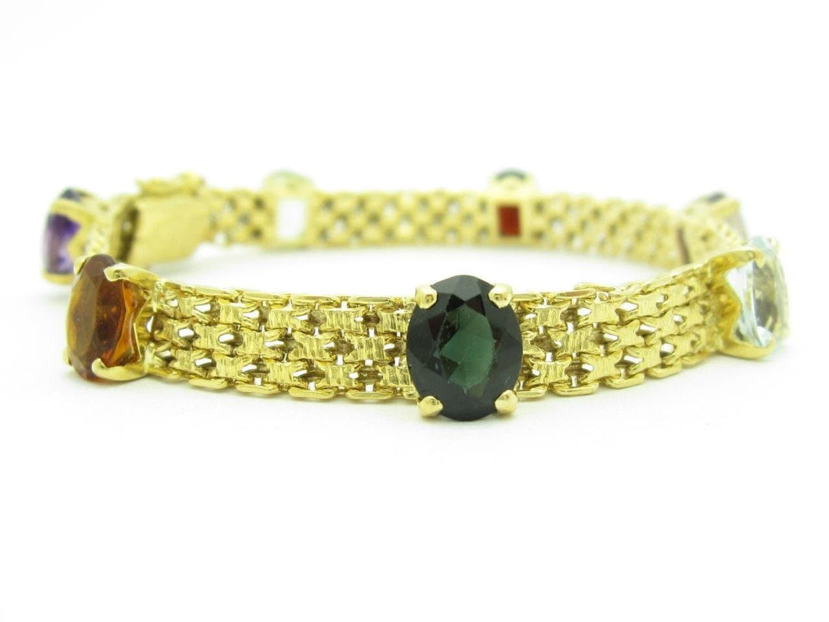 LIV 18k Solid Yellow Gold Genuine Color Stone Oval Cut Vintage Tennis Bracelet Gift