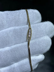LIV 14k Yellow Gold Diamond Cut Cobra Link Vintage Diamond Tennis Link Bracelet Gift